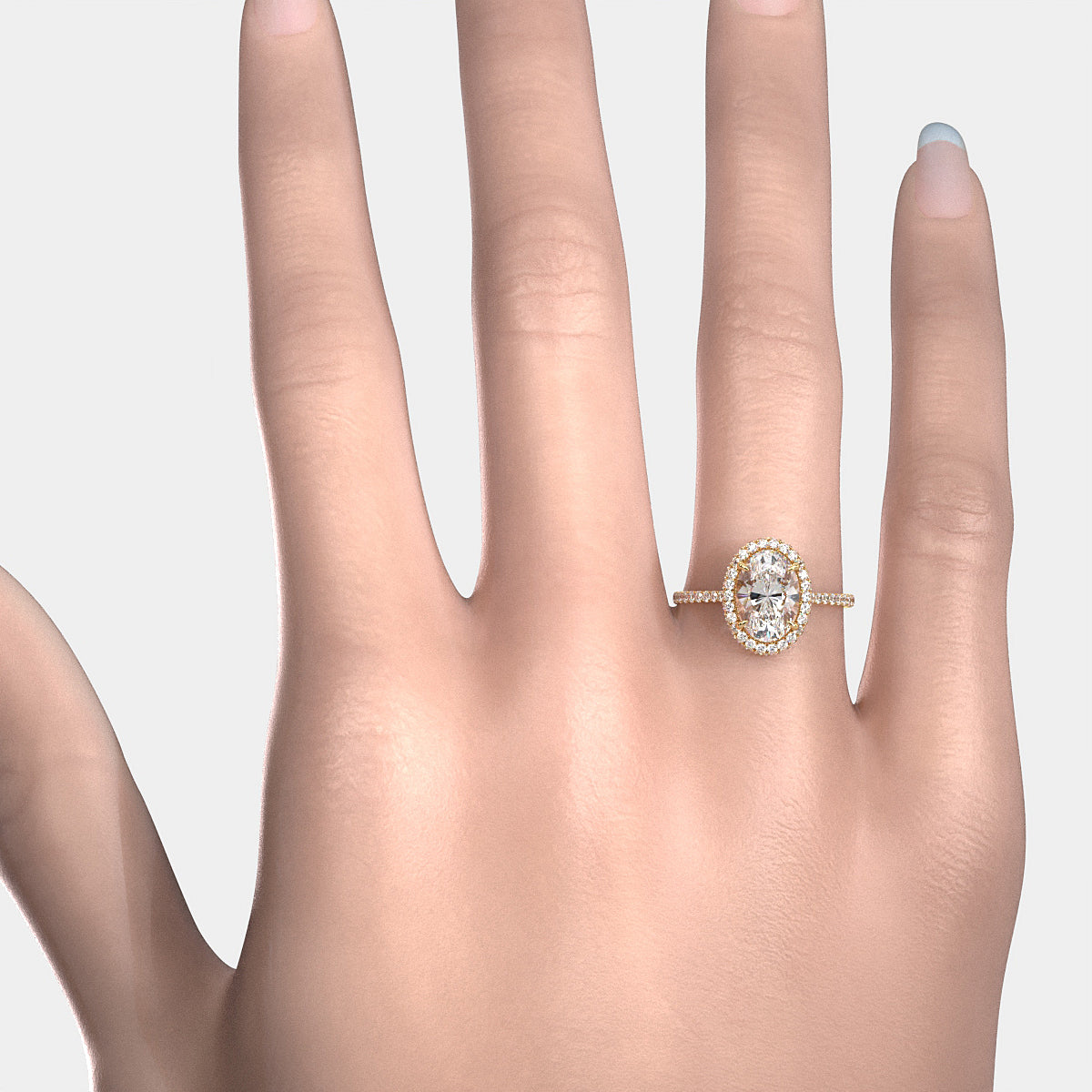 French U Cut Pave Set Double Halo Lab Grown Oval Diamond Engagement Ring